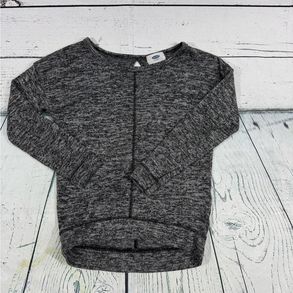 Old Navy Girls Long Sleeve Top With Keyhole Cutout Size Small Black Marble
